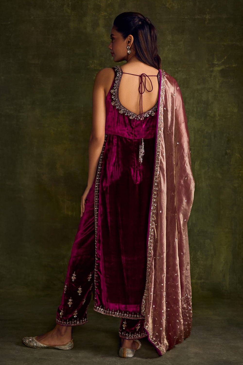 Mulberry Velvet High Slit Kurta & Pants Set - MARKET