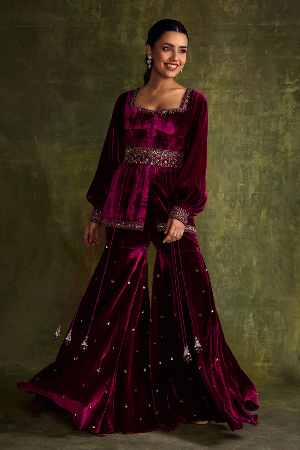 Mulberry Velvet Peplum & Sharara Set - MARKET