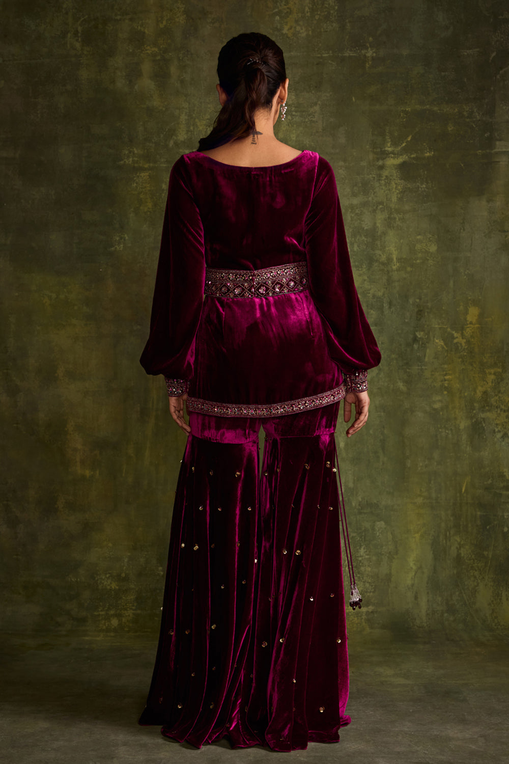 Mulberry Velvet Peplum & Sharara Set - MARKET