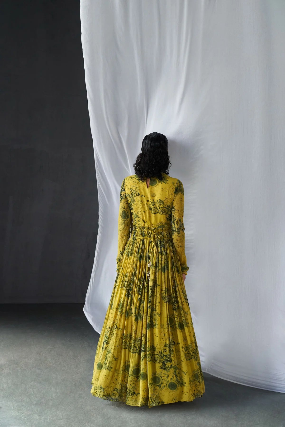 Mustard & Black Blossom Potli Button Anarkali - MARKET