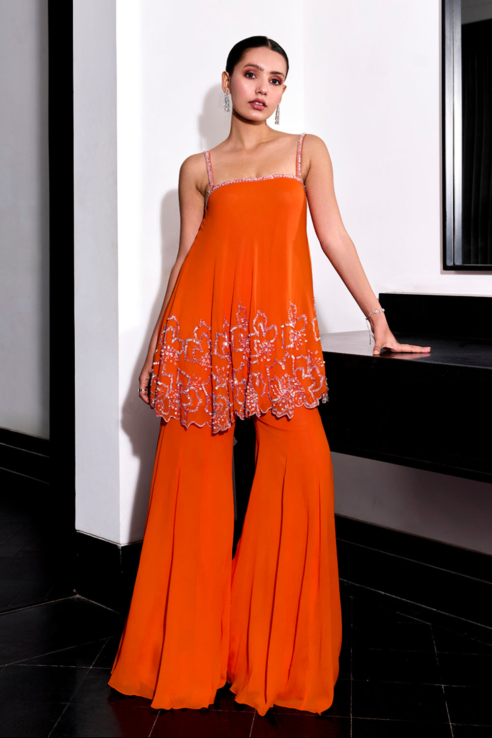 Orange Floral Embroidery Top & Pants Set - MARKET
