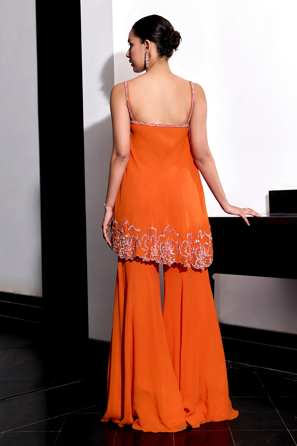 Orange Floral Embroidery Top & Pants Set - MARKET