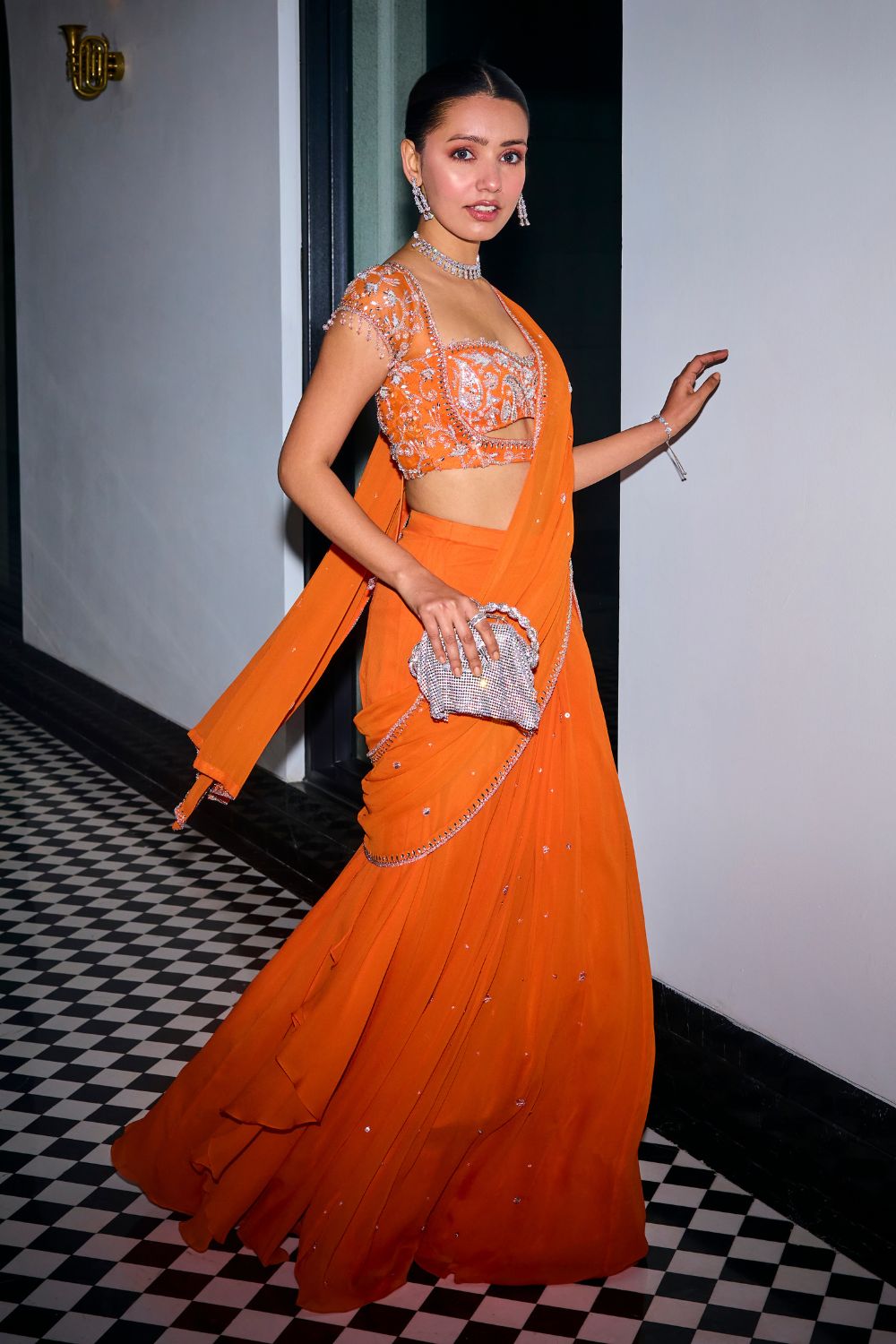 Orange Pre-Draped Saree - MARKET