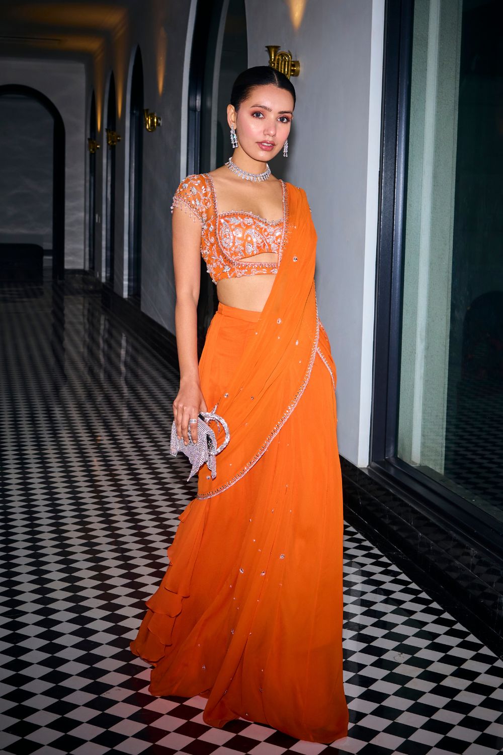 Orange Pre-Draped Saree - MARKET