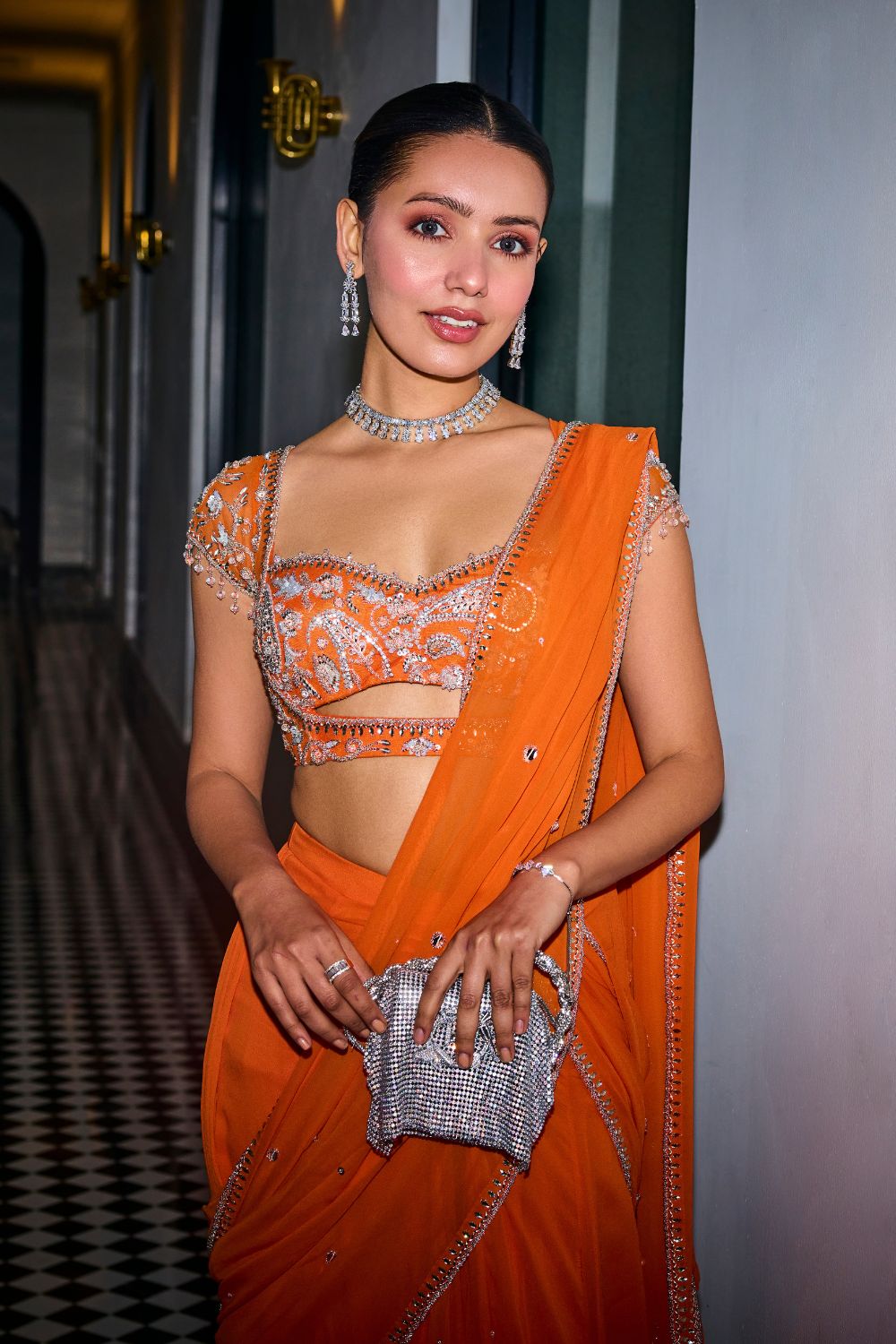 Orange Pre-Draped Saree - MARKET