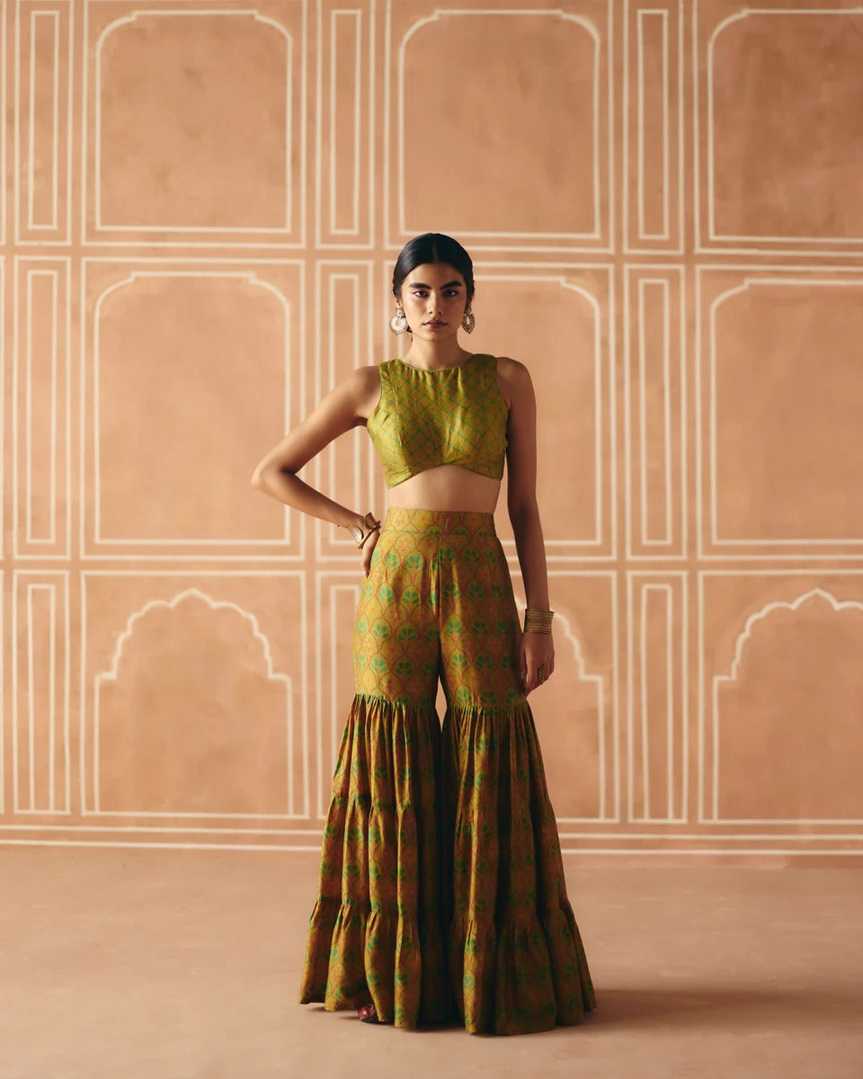 Parrot Green Crop Top + Sharara - MARKET