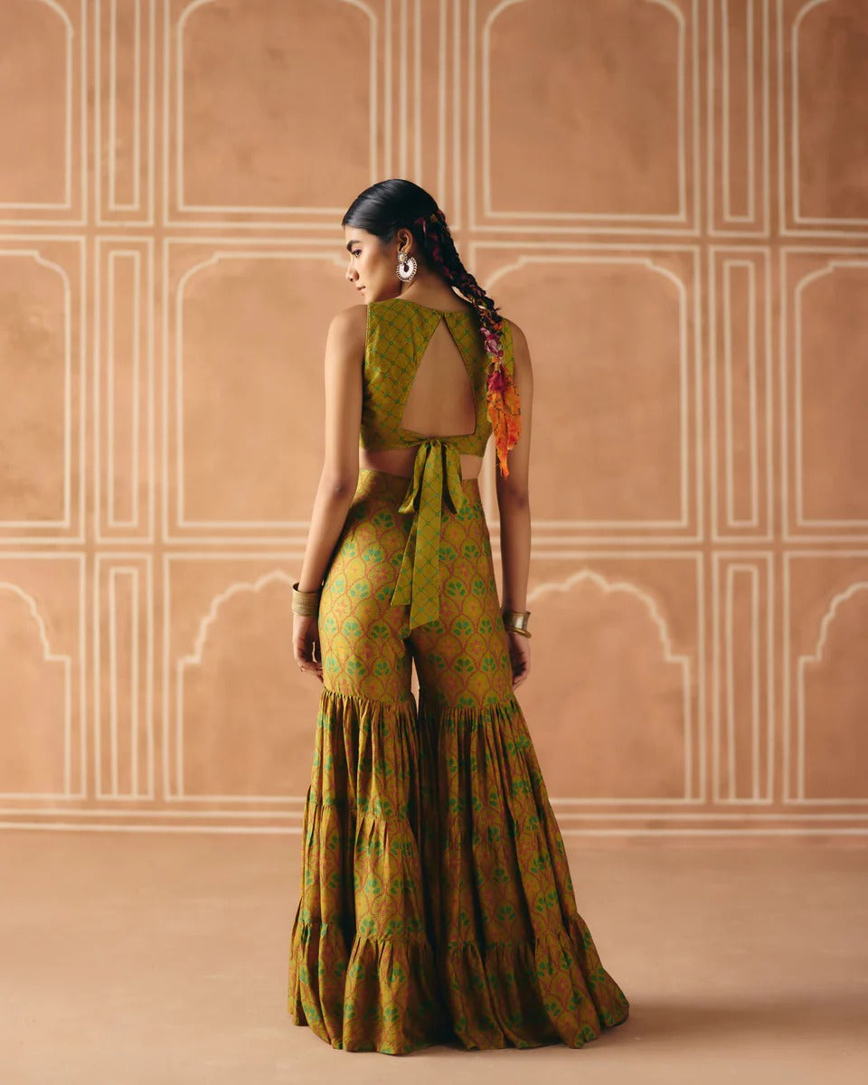 Parrot Green Crop Top + Sharara - MARKET