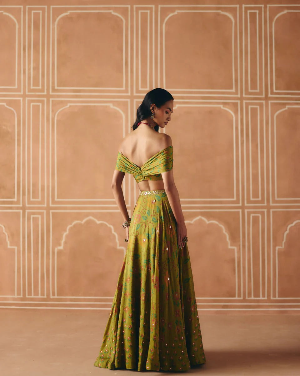 Parrot Green Off Shoulder Lehenga - MARKET