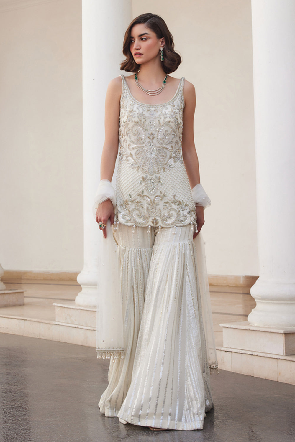 Pearl White Kurta & Sharara Set - MARKET