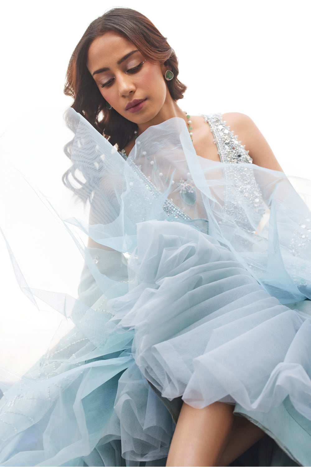 Powder Blue Organza Lehenga - MARKET