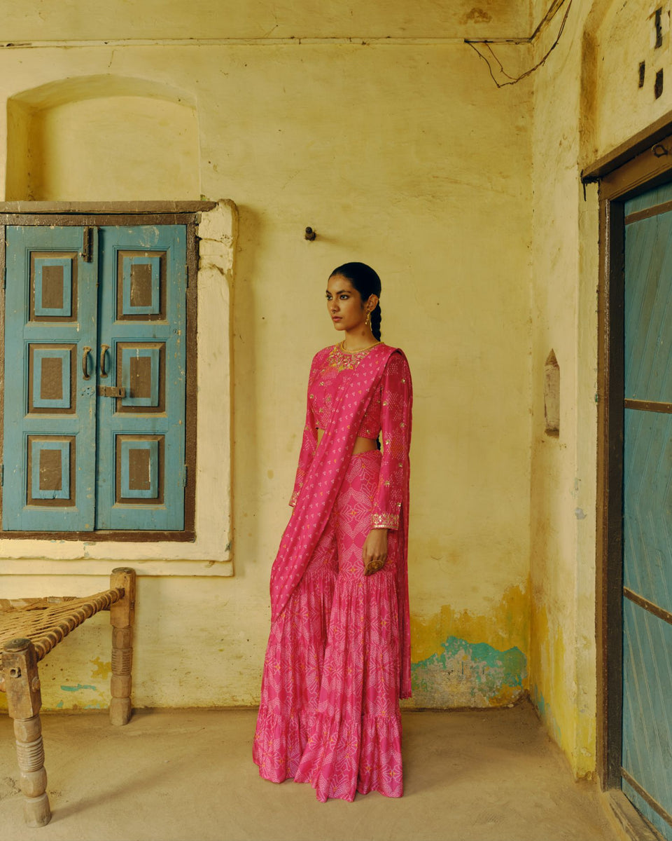 Rani Pink Sharara Saree - MARKET