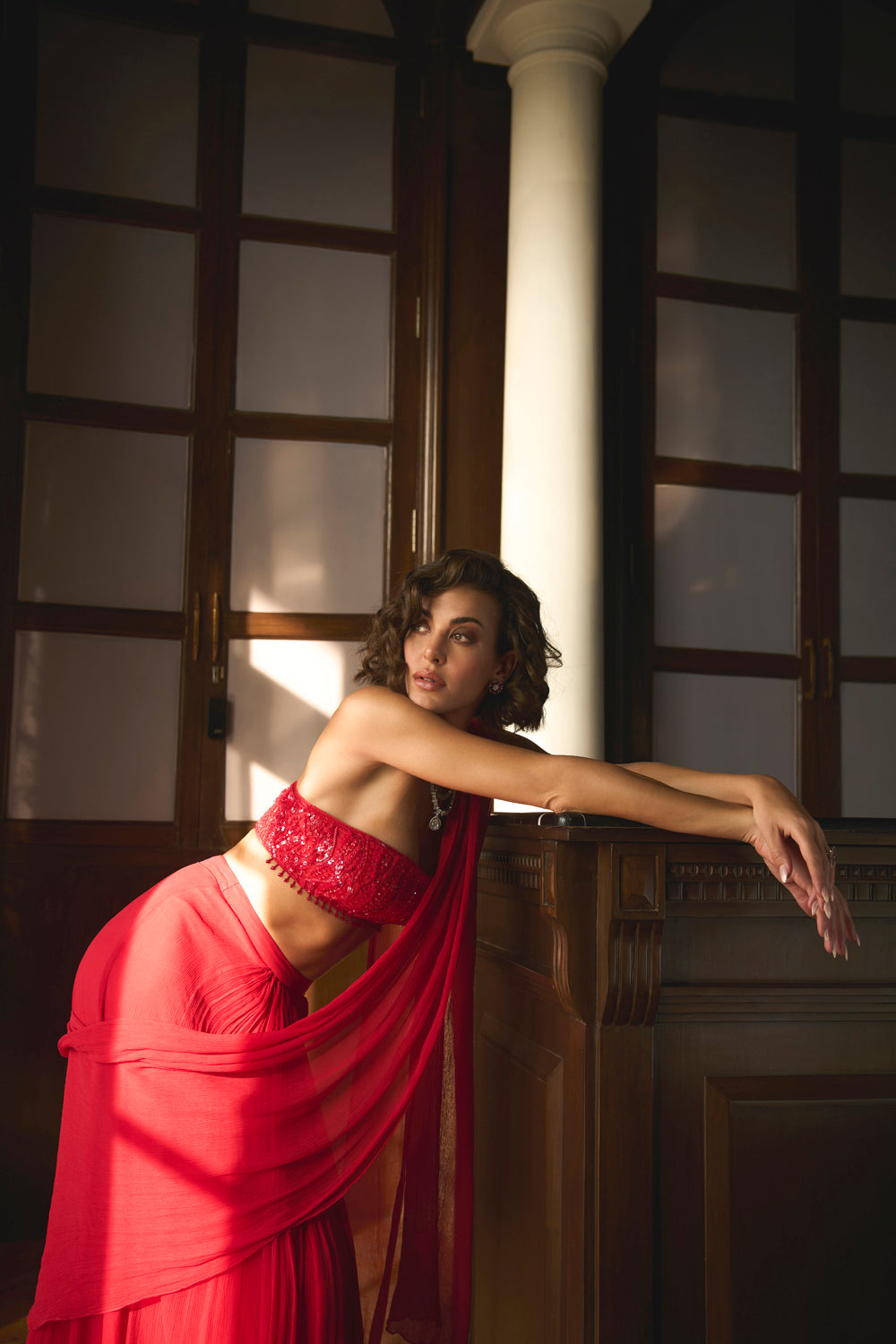 Red Bustier Saree - MARKET