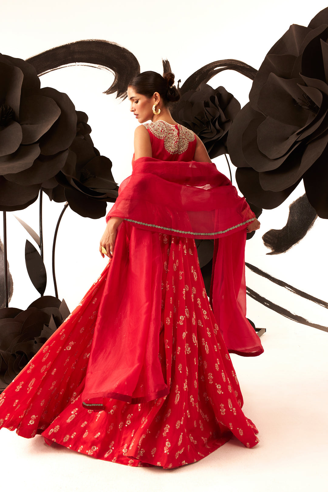 Red Floret Lehenga Set - MARKET
