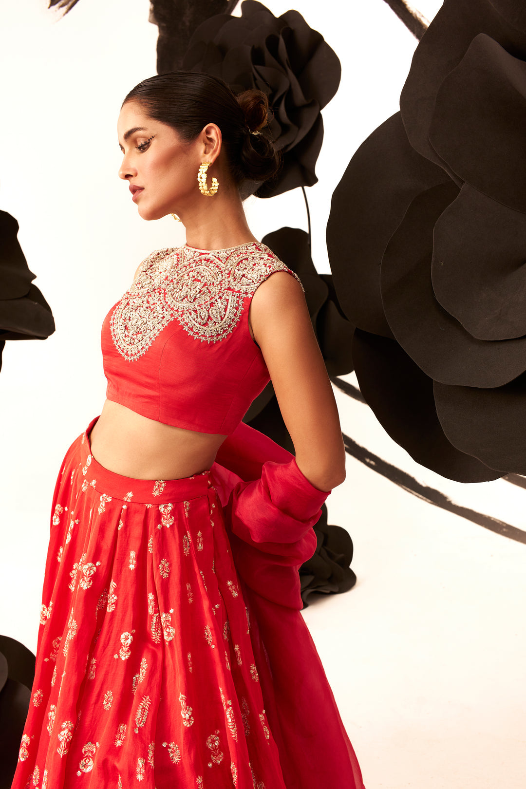 Red Floret Lehenga Set - MARKET