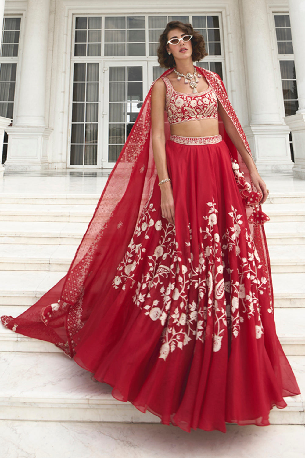 Red Organza Lehenga - MARKET