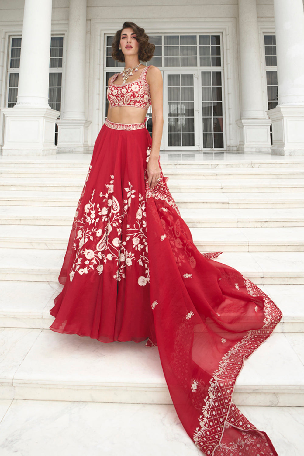 Red Organza Lehenga - MARKET