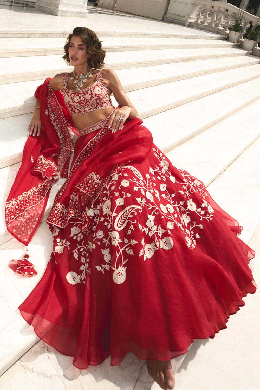 Red Organza Lehenga - MARKET