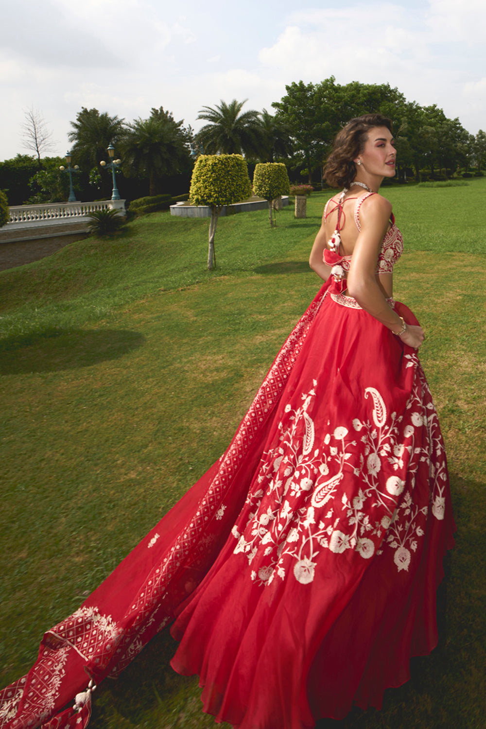 Red Organza Lehenga - MARKET