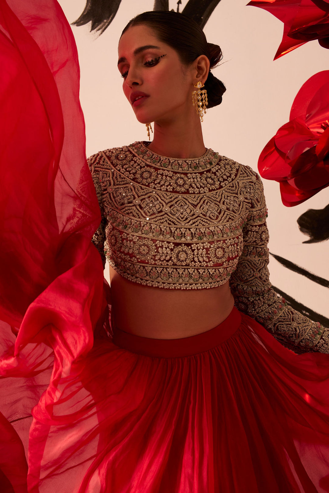 Floral Embroidered Blouse Lehenga Set - MARKET