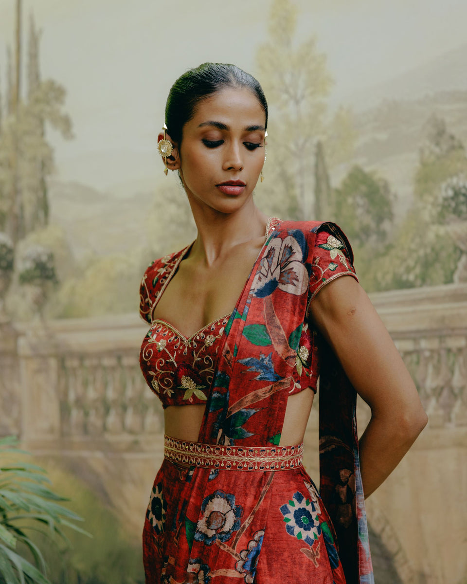 Ruby Red Pre Draped Sareee - MARKET