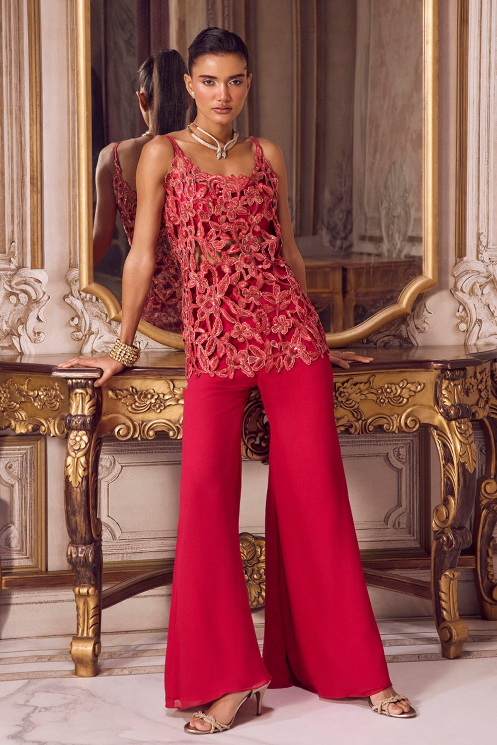 Magenta Cut Work Kurta and Pants Set - MARKET