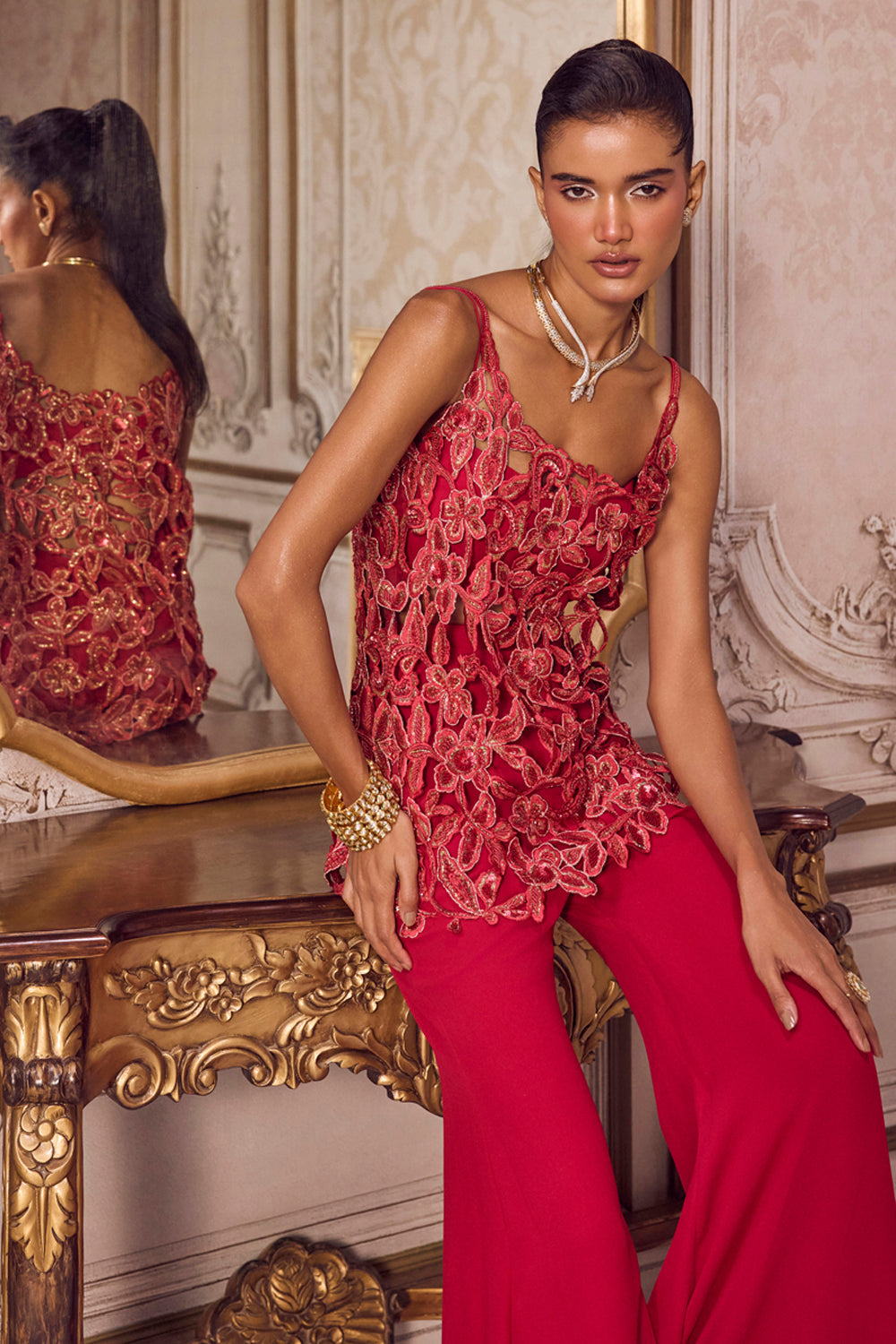 Magenta Cut Work Kurta and Pants Set - MARKET