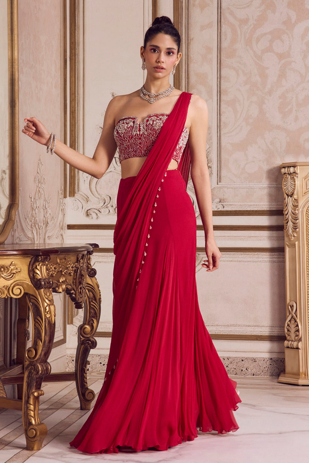 Magenta Chiffon Saree With Corset - MARKET