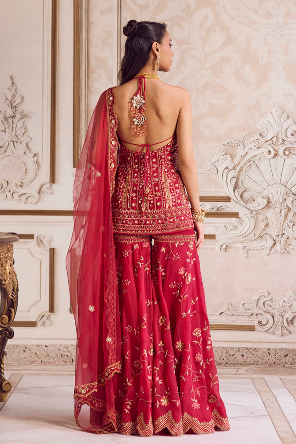 Magenta Halter Neck Kurta and Sharara Set - MARKET