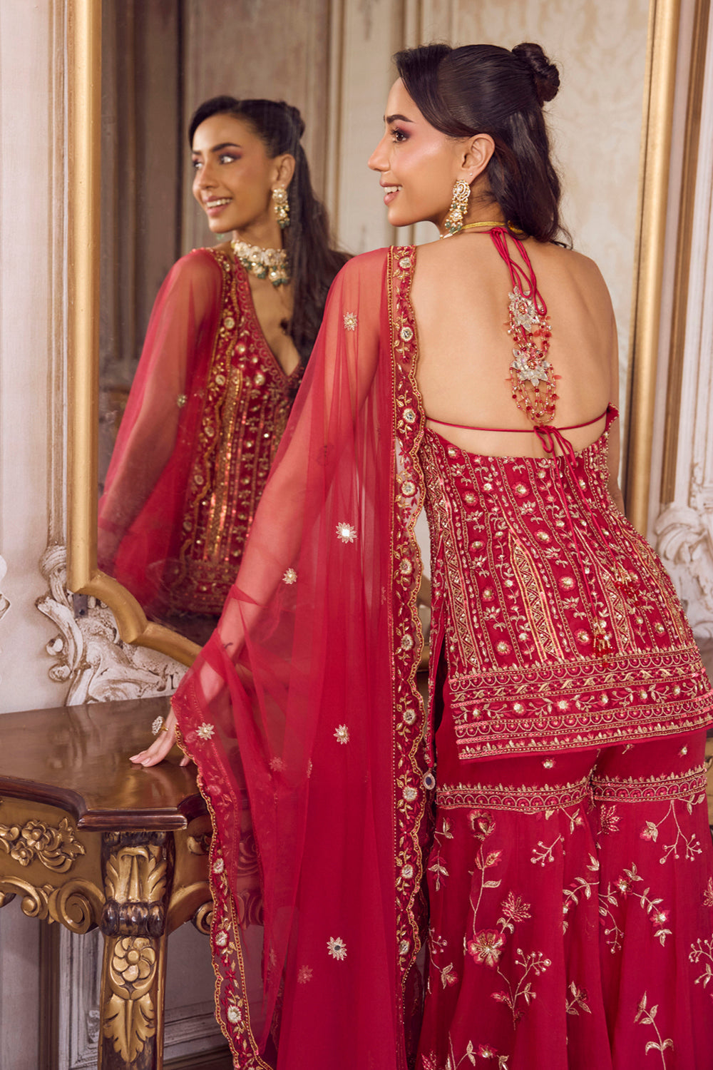 Magenta Halter Neck Kurta and Sharara Set - MARKET