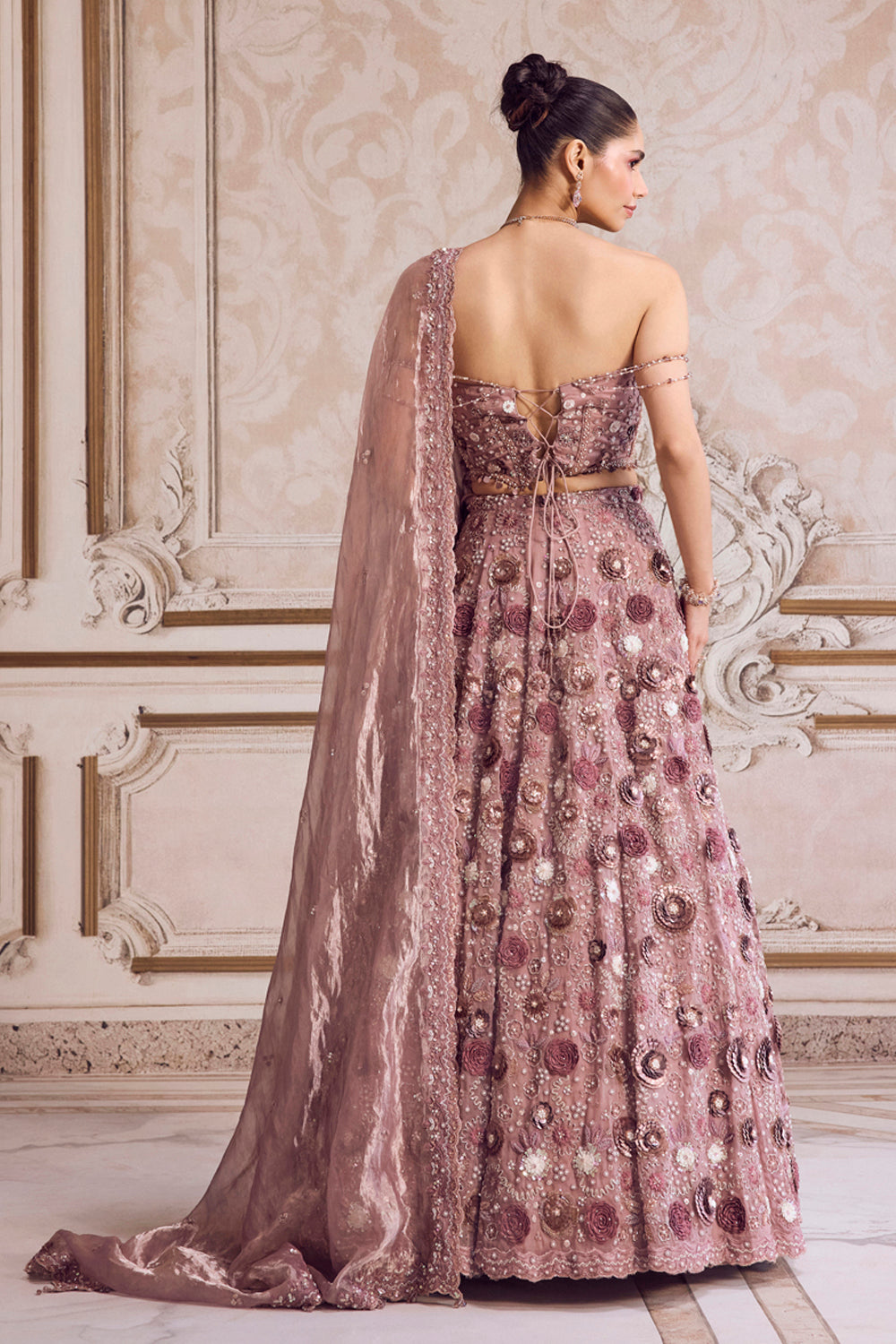 Champagne Rose Lehenga With Corset Set - MARKET