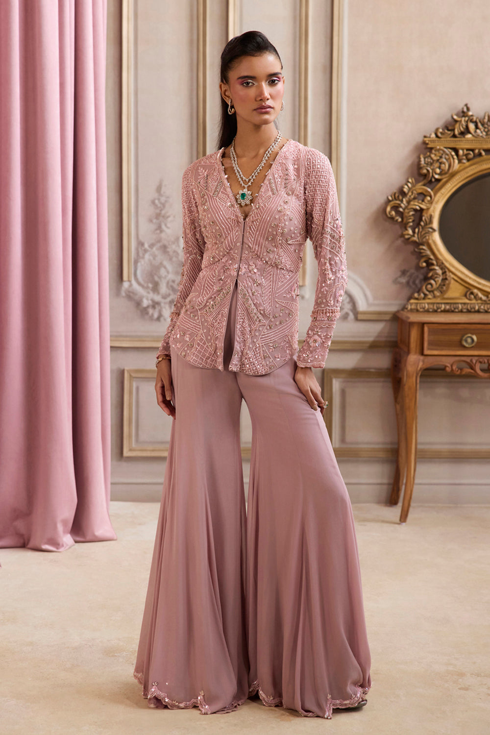Champagne Rose Peplum With Pants Set - MARKET