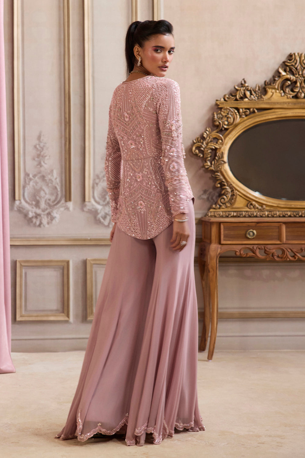 Champagne Rose Peplum With Pants Set - MARKET