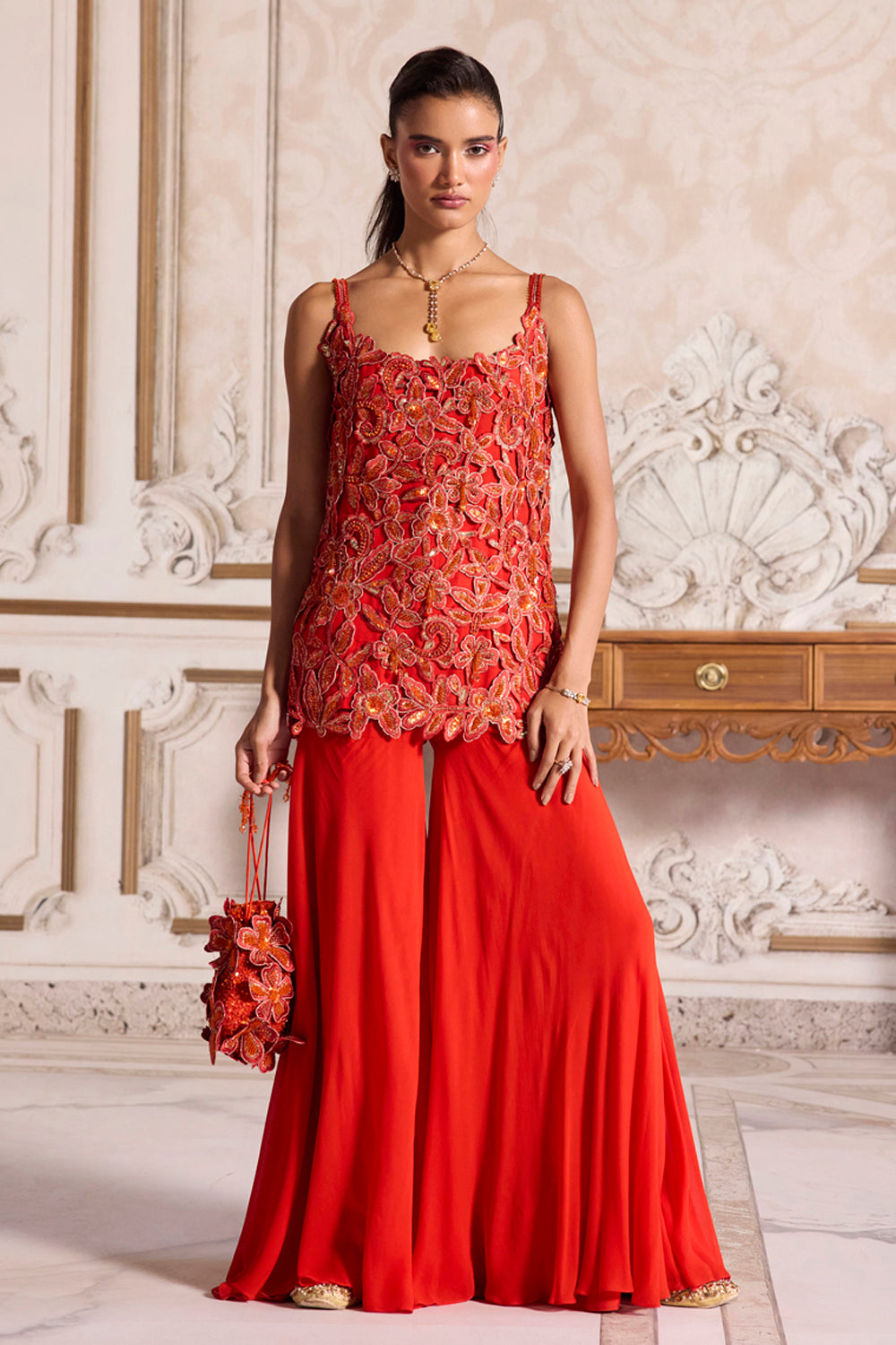 Rust Cutwork Kurta and Sharara Set - MARKET