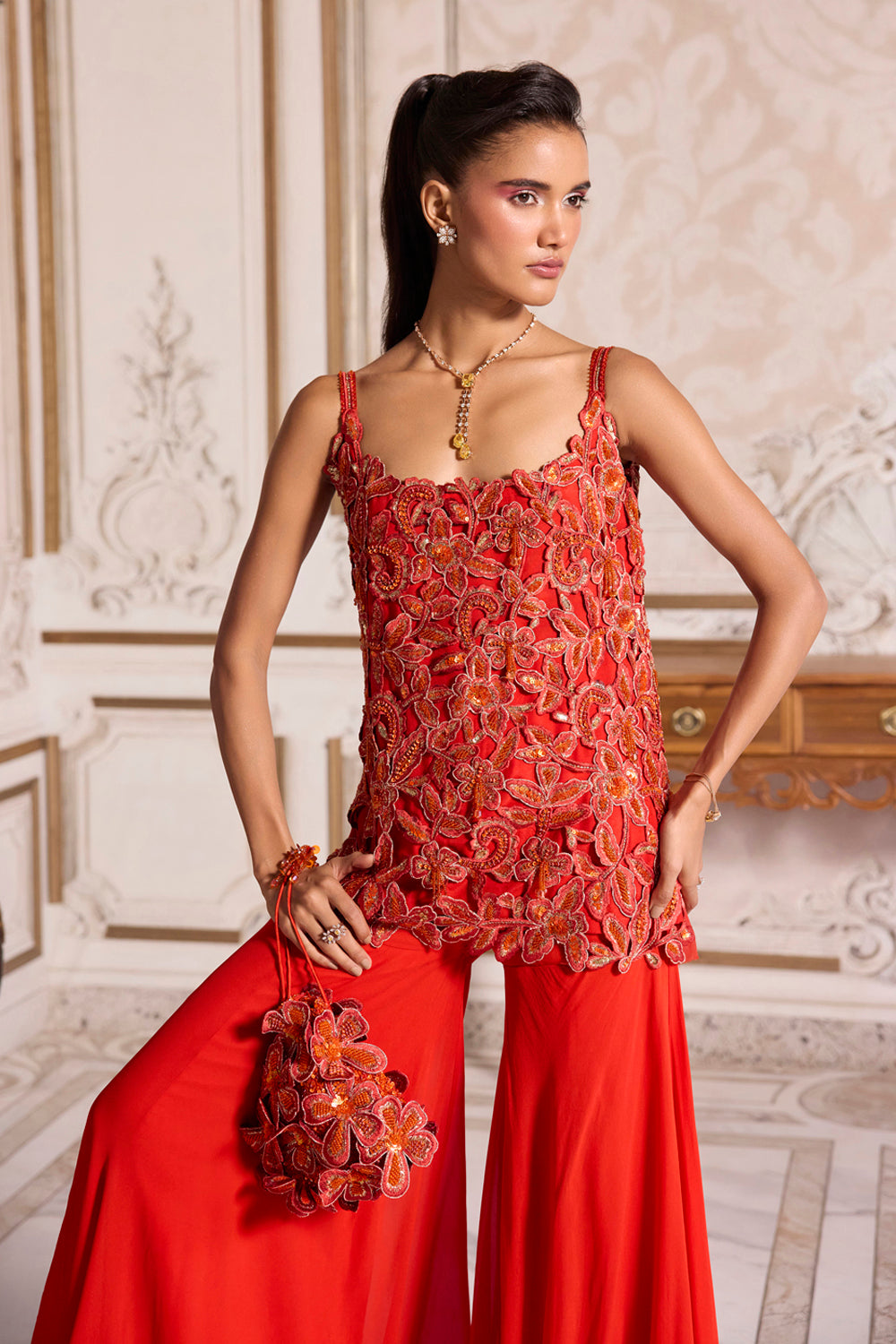 Rust Cutwork Kurta and Sharara Set - MARKET