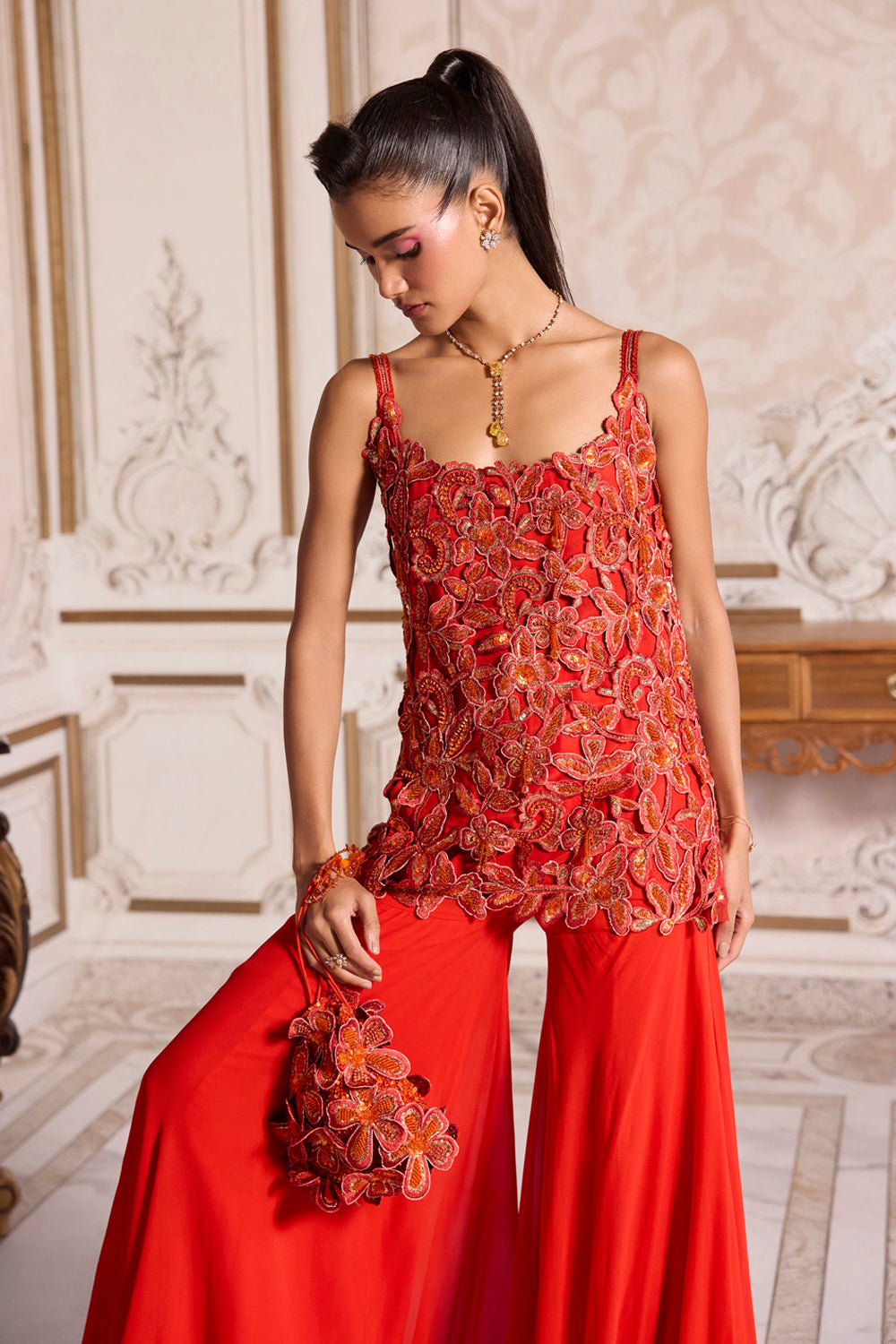 Rust Cutwork Kurta and Sharara Set - MARKET