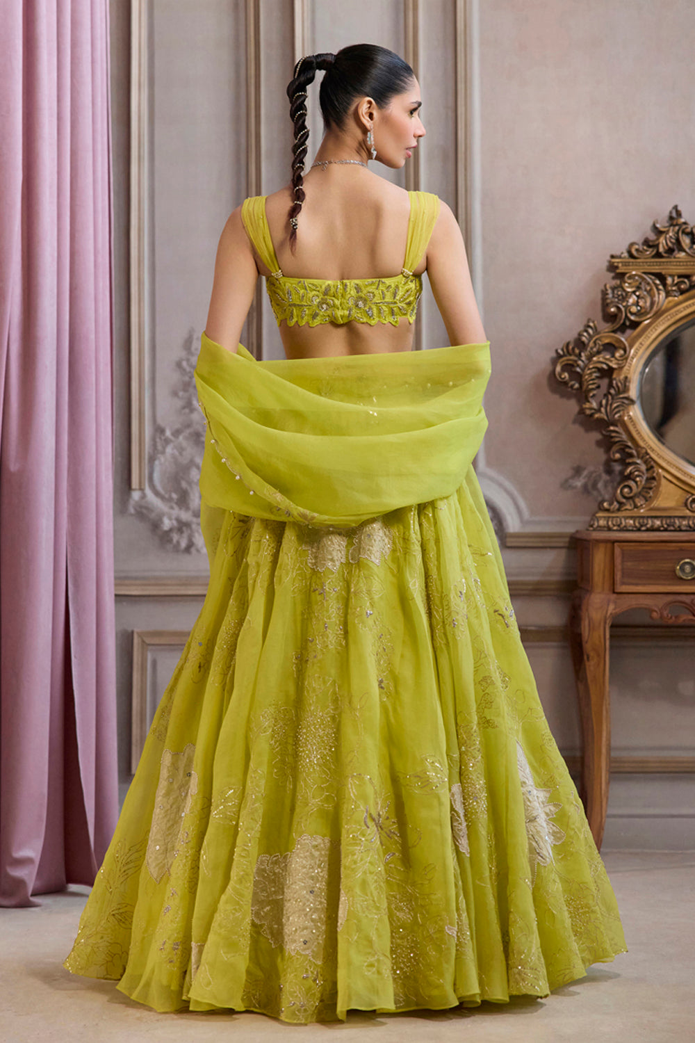 Neon Green Organza Lehenga Set - MARKET