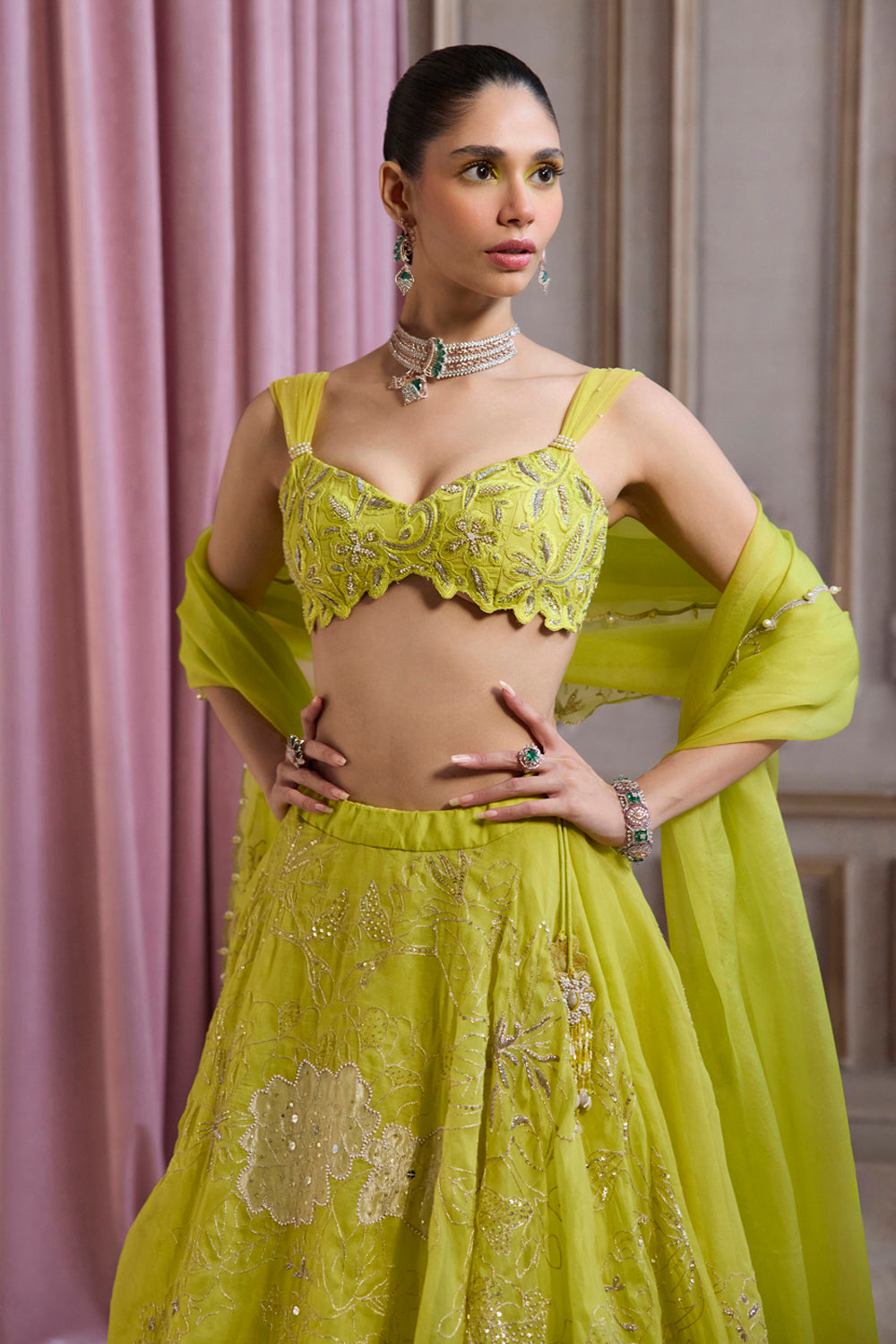 Neon Green Organza Lehenga Set - MARKET