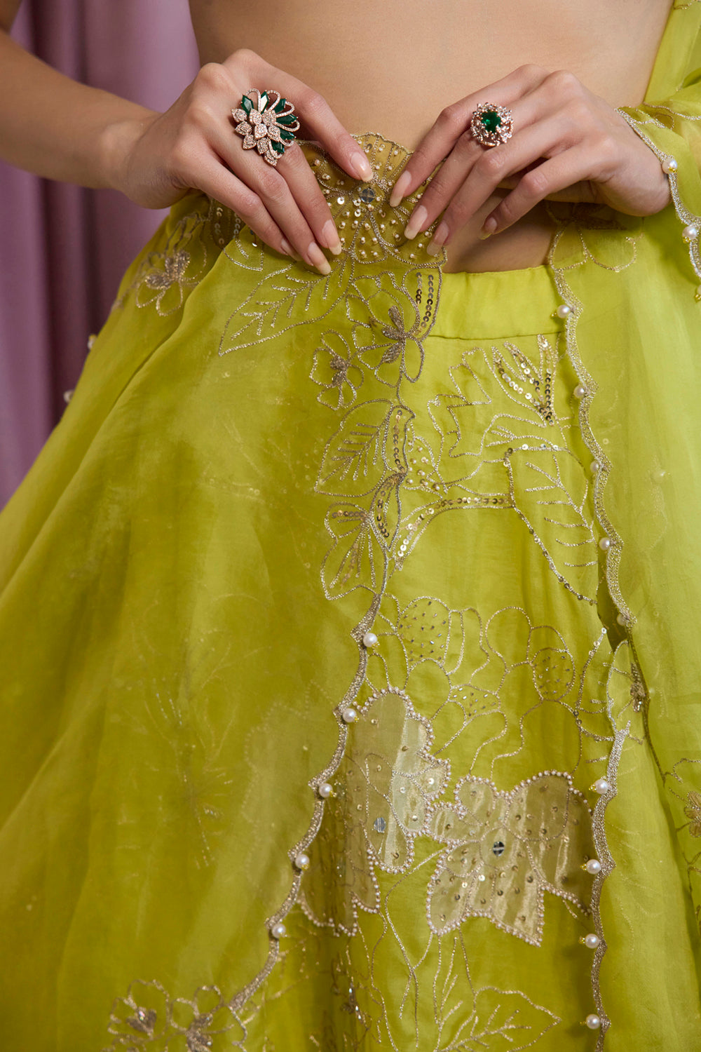 Neon Green Organza Lehenga Set - MARKET