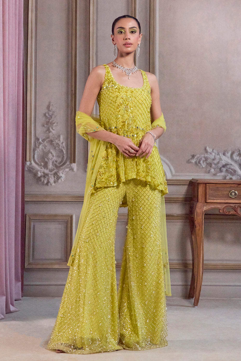 Neon Green Short Kurta and Pants Set - MARKET