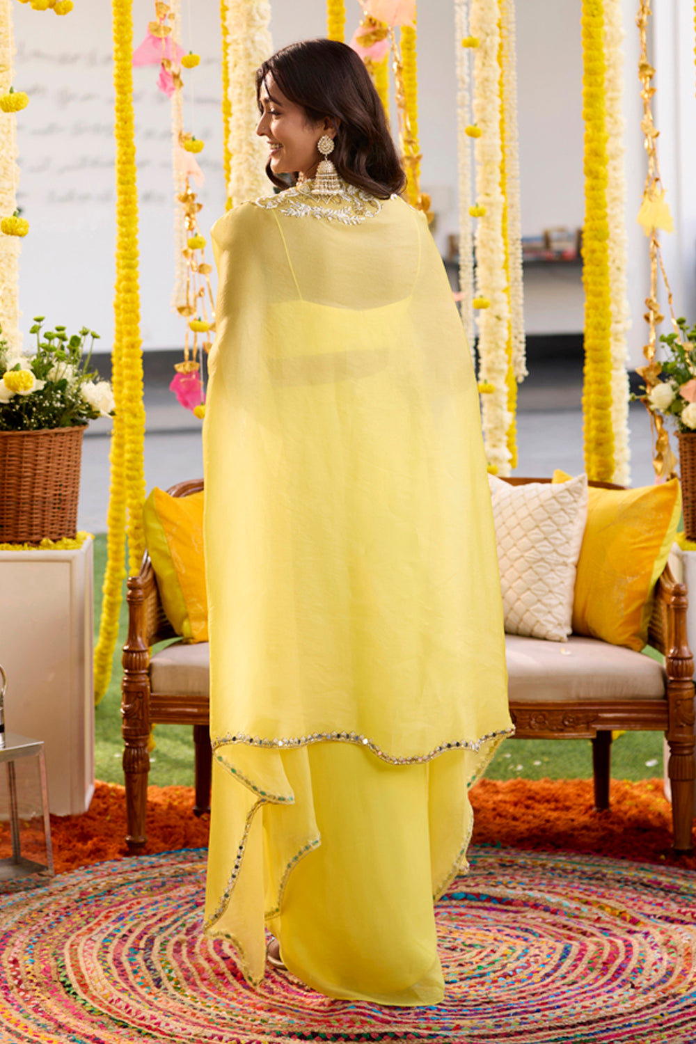 Sunshine Yellow Draped Skirt & Cape Set - MARKET