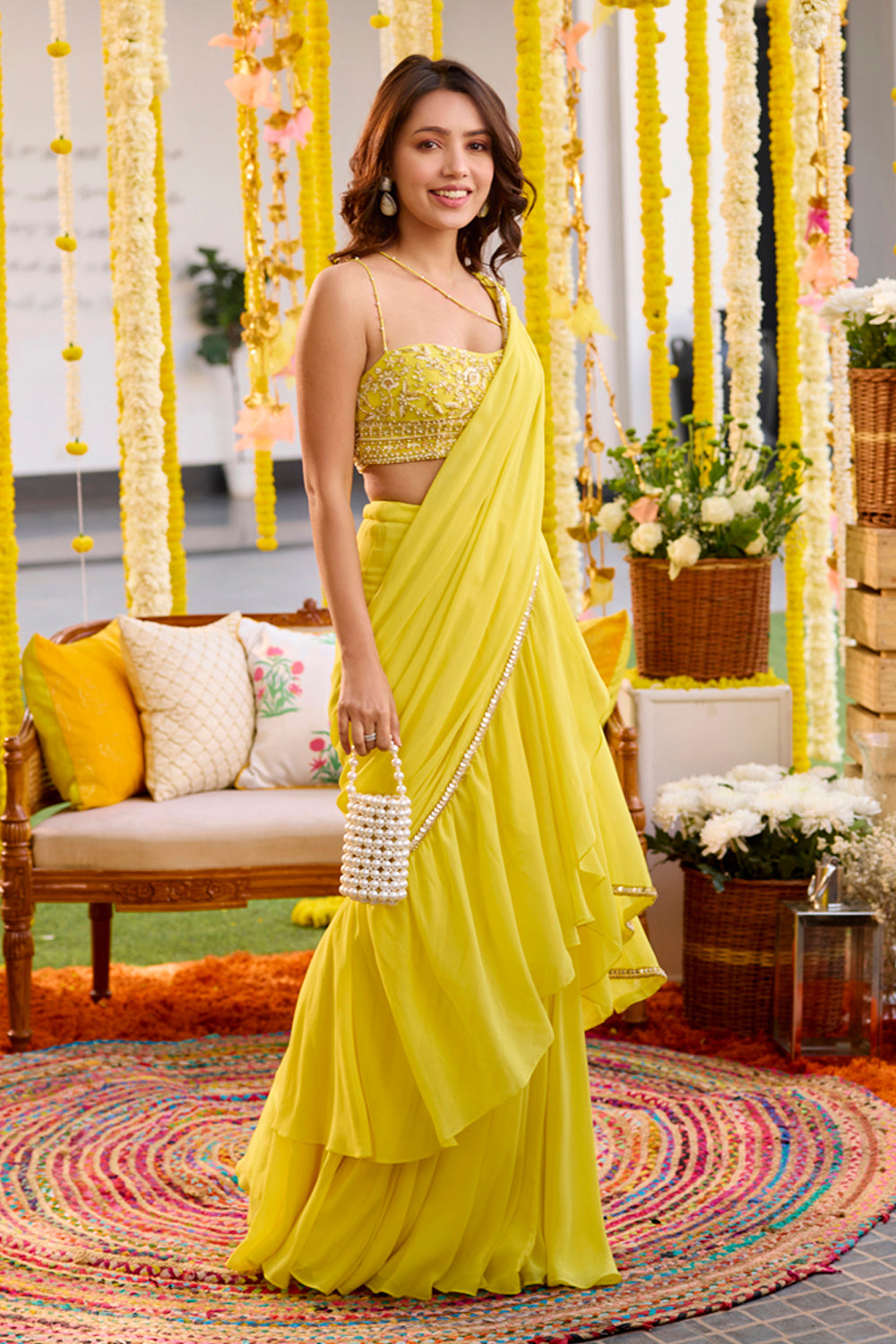 Sunshine Yellow Pre-Draped Saree - MARKET