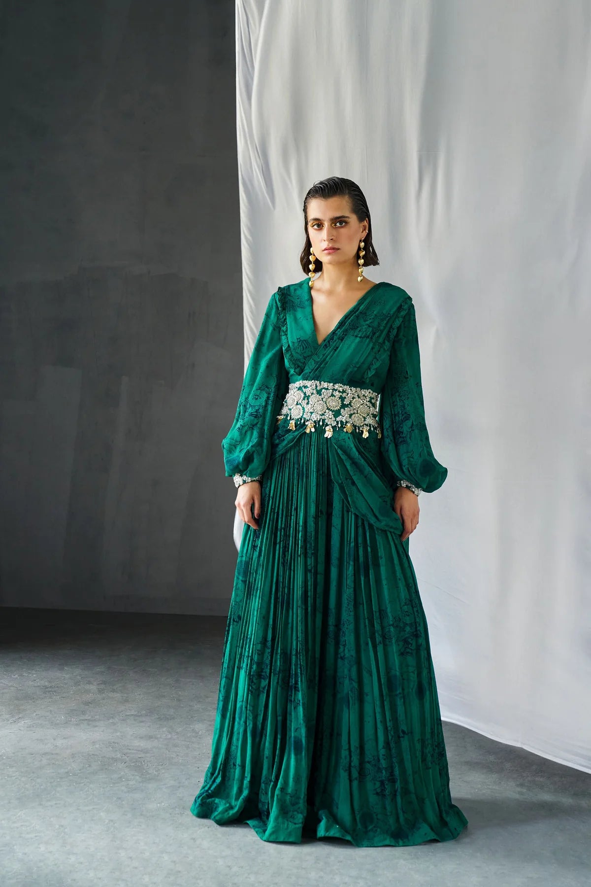 Teal Blossom Palazzo Saree - MARKET