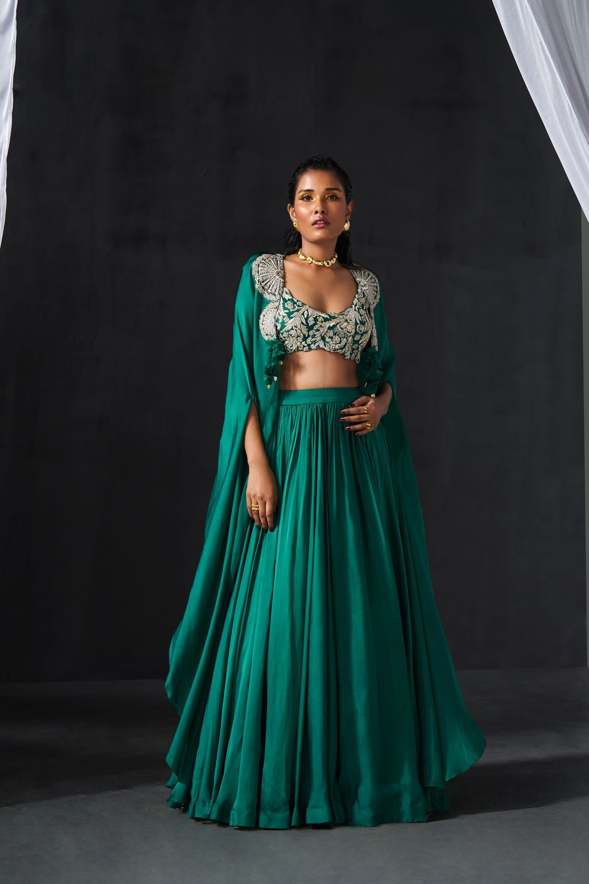 Teal Green Lehenga Cape Set - MARKET