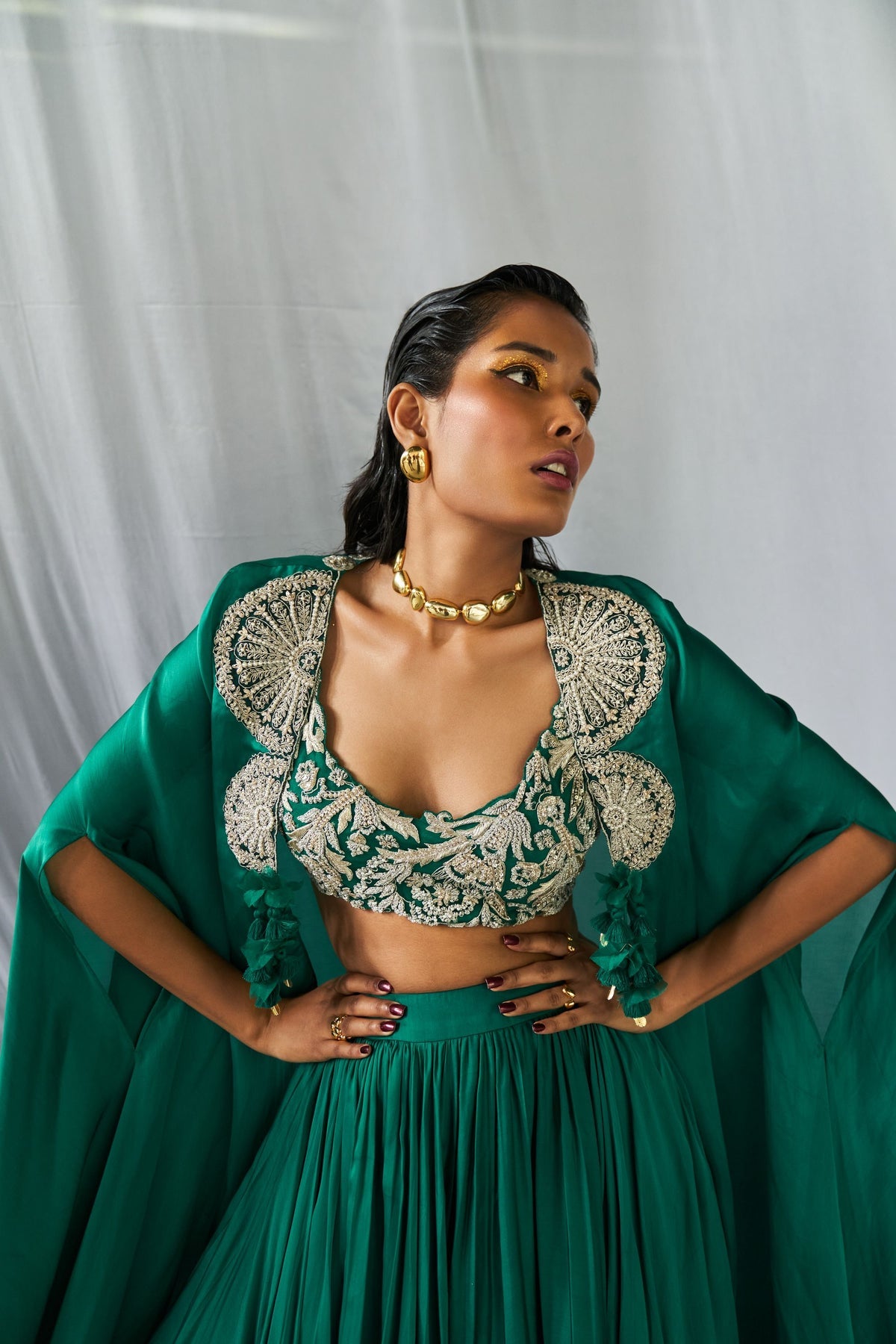 Teal Green Lehenga Cape Set - MARKET