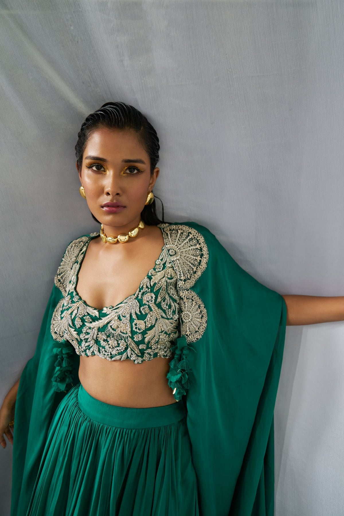 Teal Green Lehenga Cape Set - MARKET