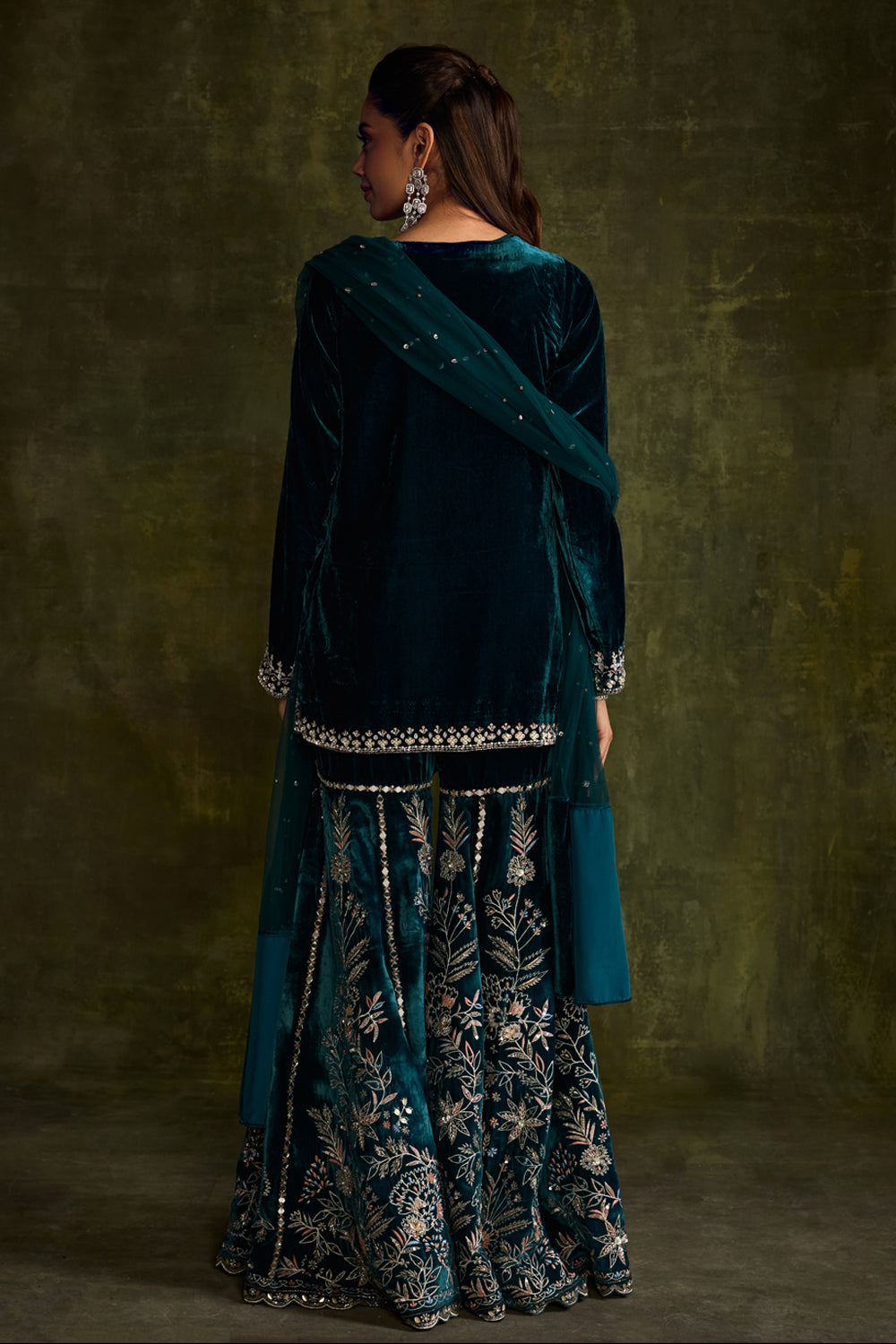 Teal Velvet Sharara Set - MARKET