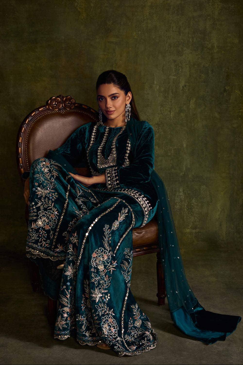 Teal Velvet Sharara Set - MARKET