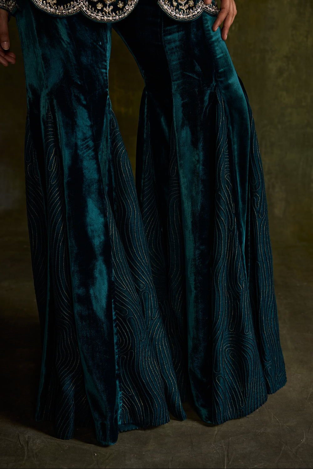 Turquoise Velvet Cut-Out Peplum Set - MARKET