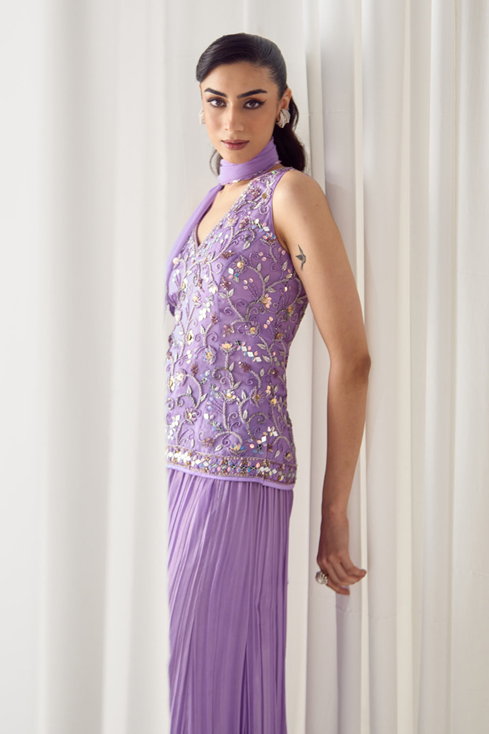 Lavender Fitted Kurta With Sharara Set - MARKET