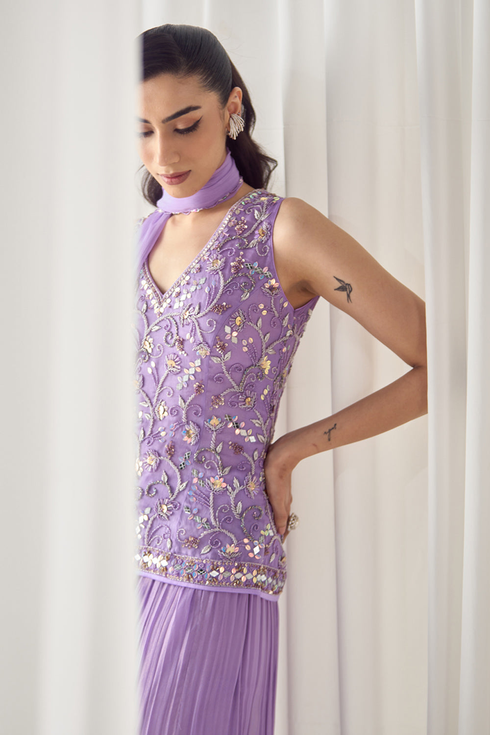 Lavender Fitted Kurta With Sharara Set - MARKET